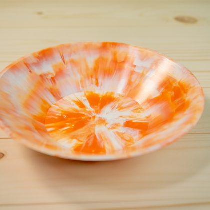 Give Aways from collected and recycled plastic bowl orange white